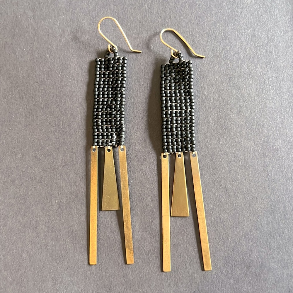 Black Beads & Brass Earrings